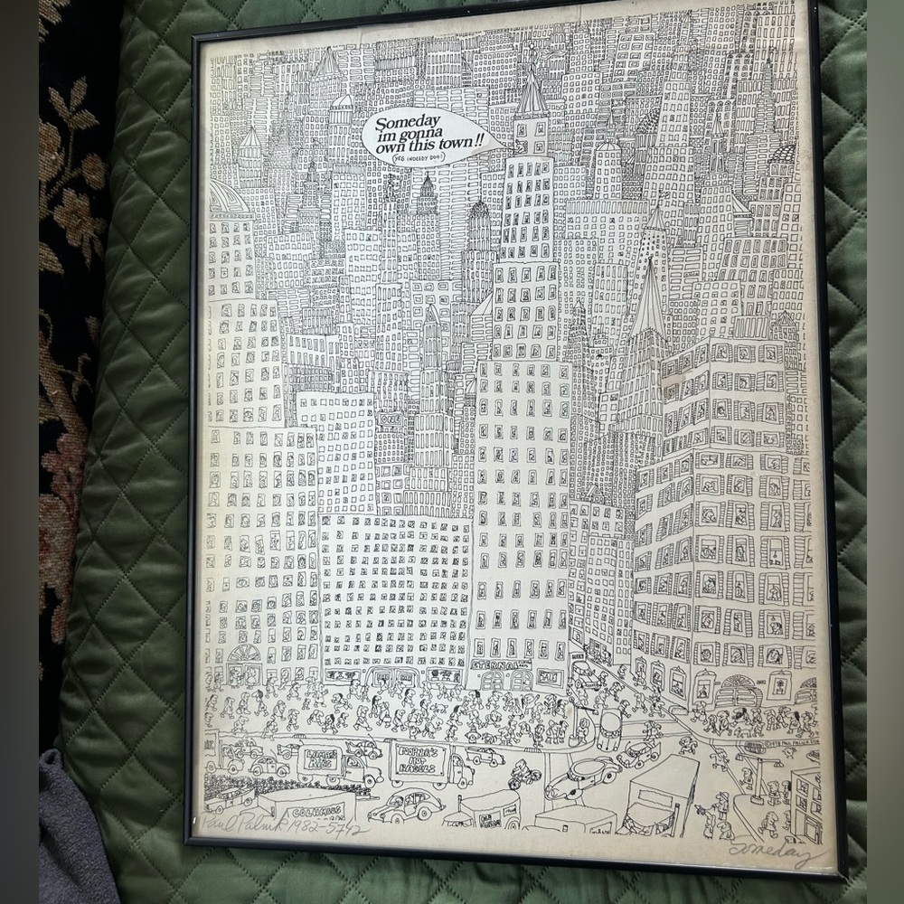 Framed Black and White Cityscape lithograph by Paul Palnik